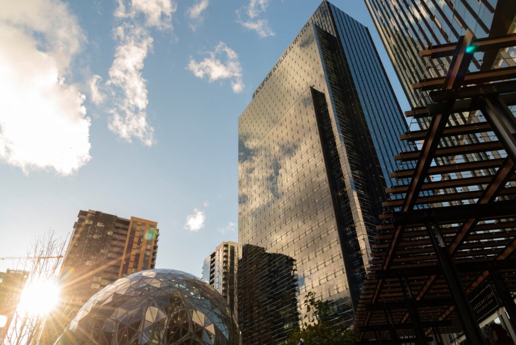 Office buildings in afternoon sun